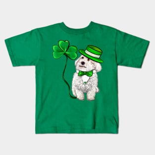 Top 10 best Irish Gifts Sailor Cavapoo cute funny dog in tuxedo hat Clover Shamrock Green three leaf Shamrock Clover Kids T-Shirt